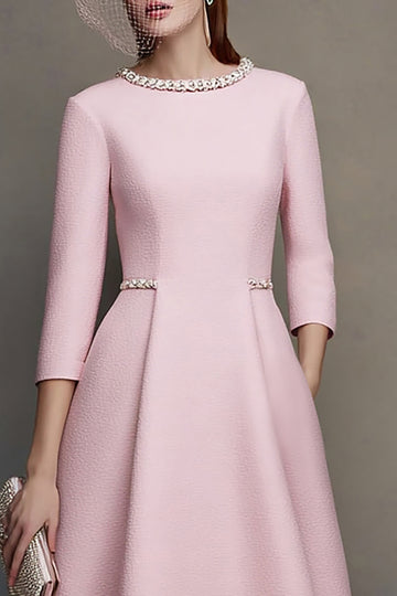 Pink A Line Boat Neck Midi Work Dress